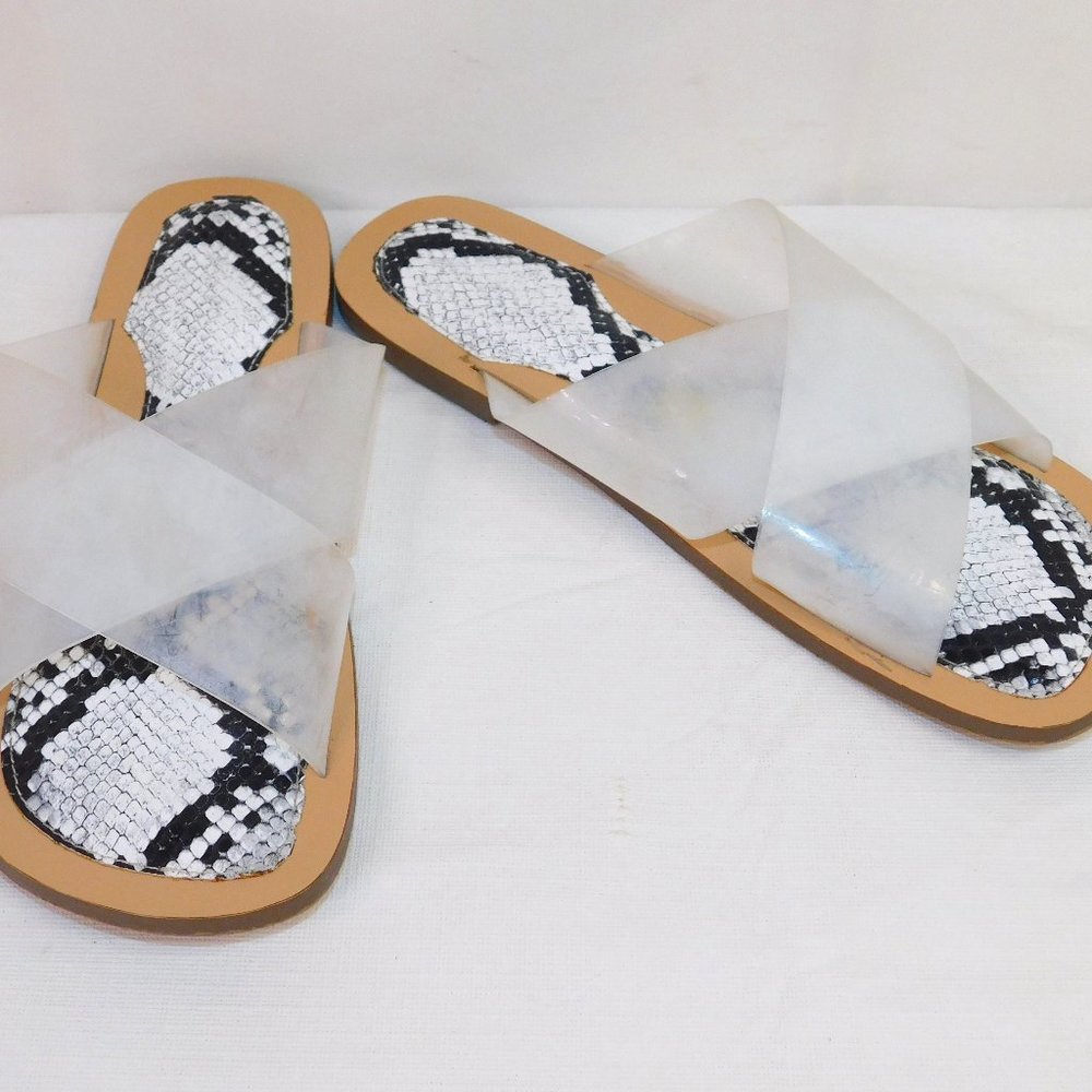 Jeffrey Campbell Cleah Slides Snakeskin Footbed Size 7.5 Sandals